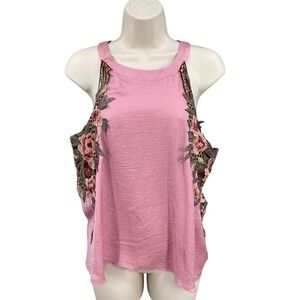 Romantic Floral Embroidered Tank Top Woman S Pink Boho Statement Feminine Blouse